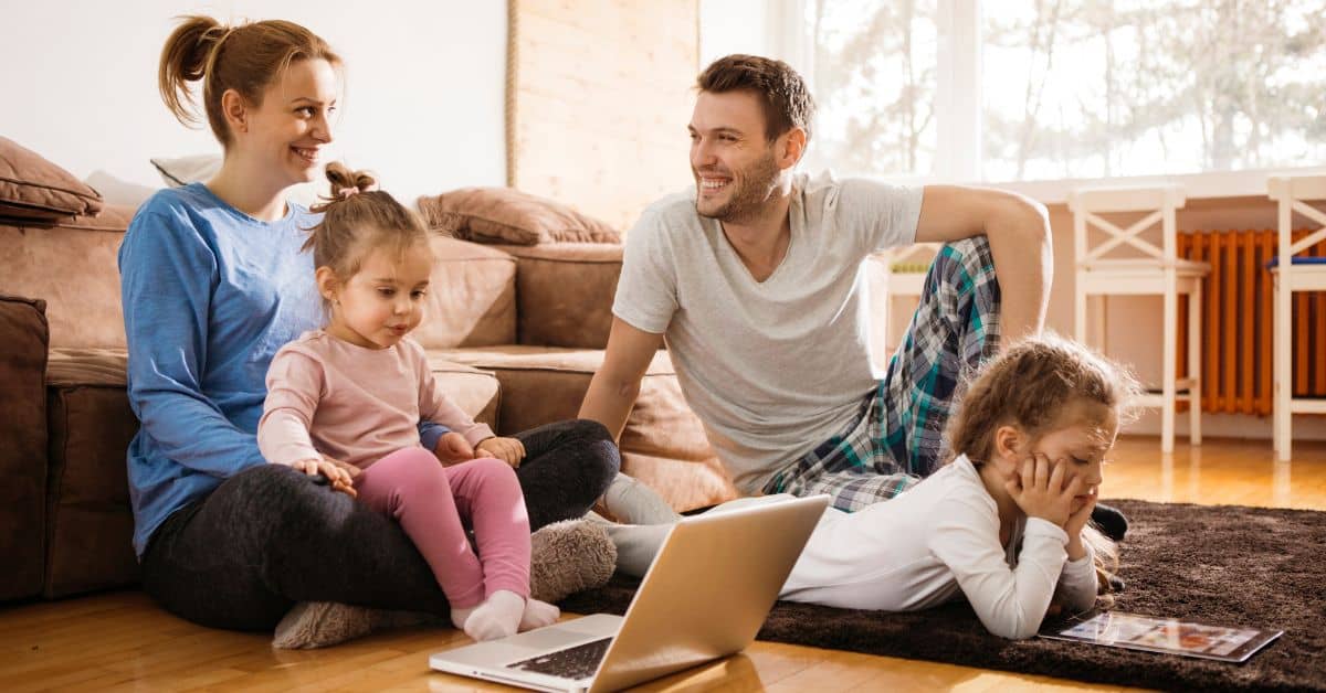 Positive parents having fun with their kids